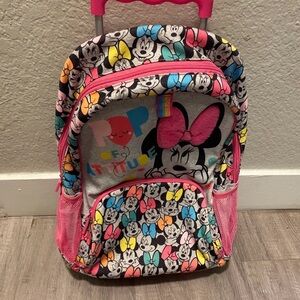 Disney Minnie Mouse Pink Multicolor Kids Rolling Backpack